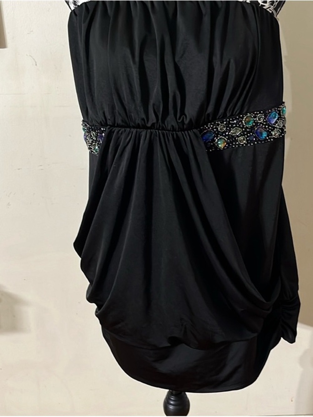 Black Strapless Mini Dress with Jeweled Waist